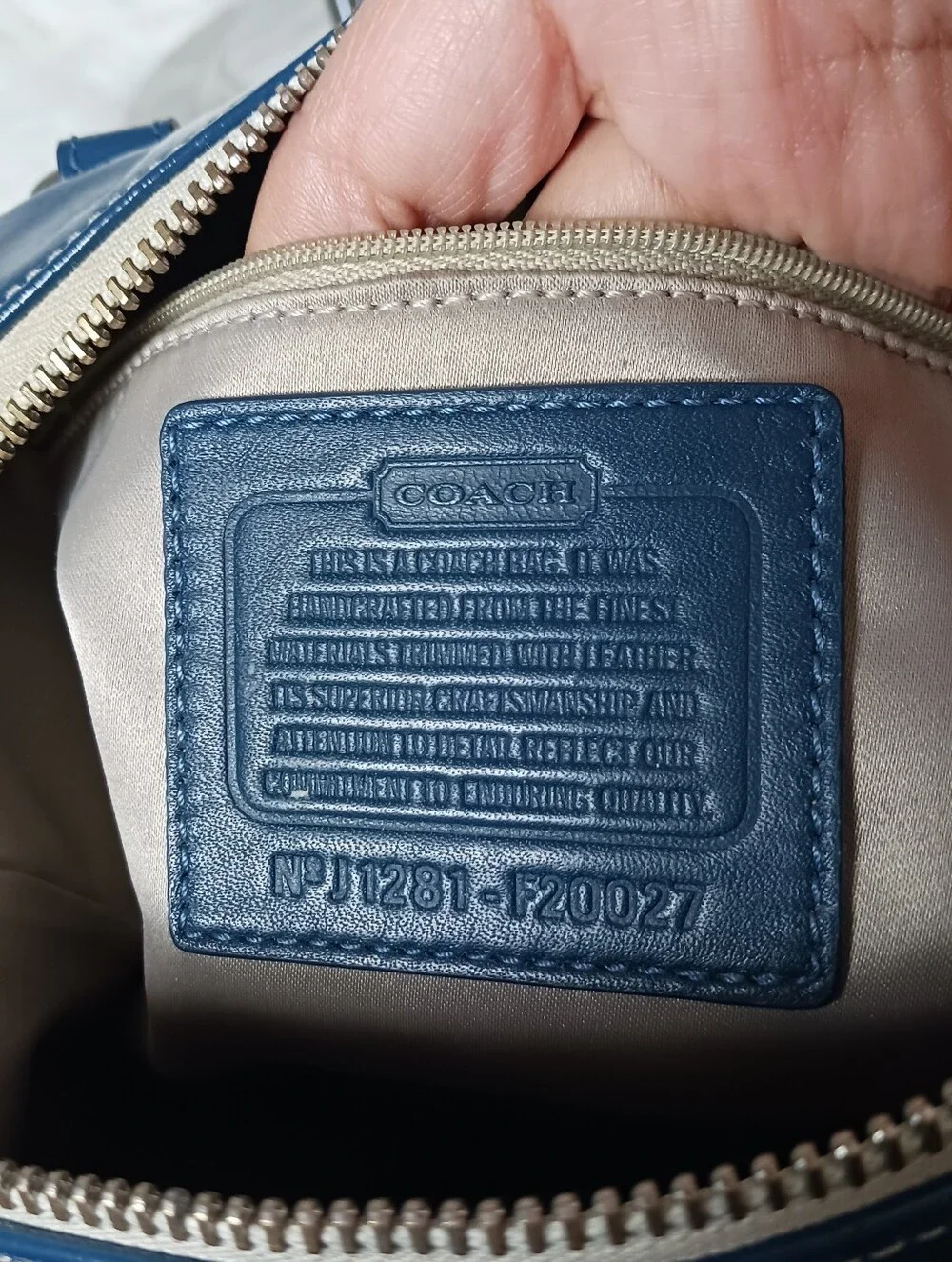 COACH ASHLEY DOTTED OP ART SATCHEL BAG F20027 Light Khaki / Cobalt Blue